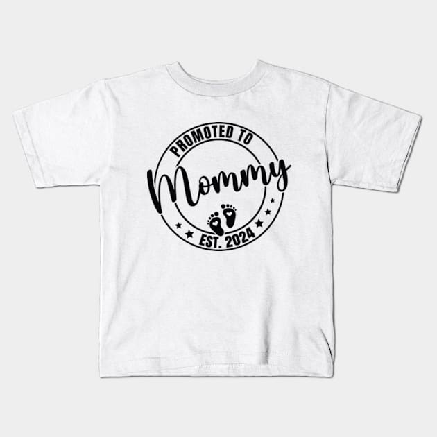 Promoted to Mommy Est. 2024 Baby Reveal to New Mom Kids T-Shirt by Shrtitude